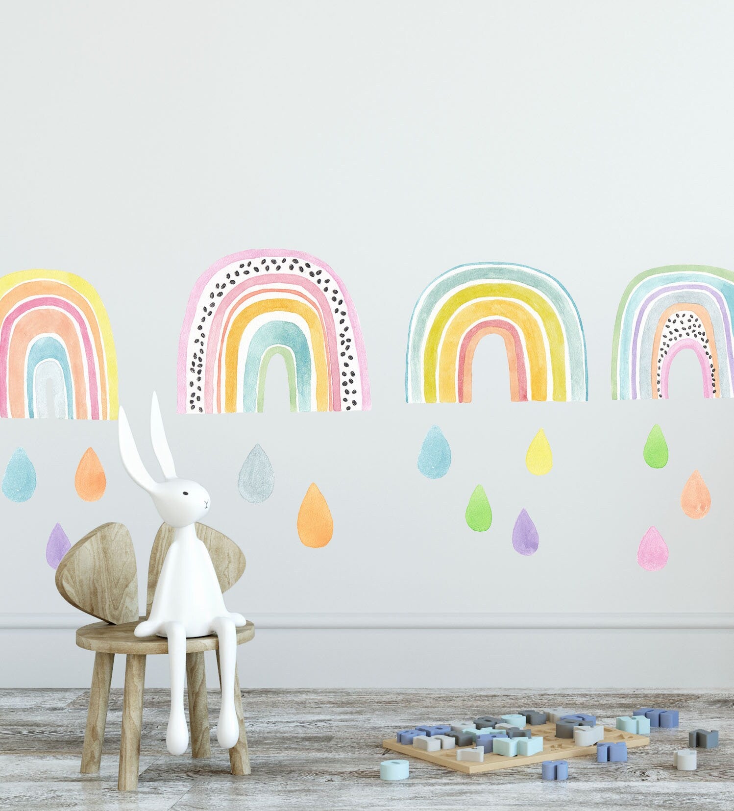 Rainbow wall decals Raindrops stickers Watercolor, LF007