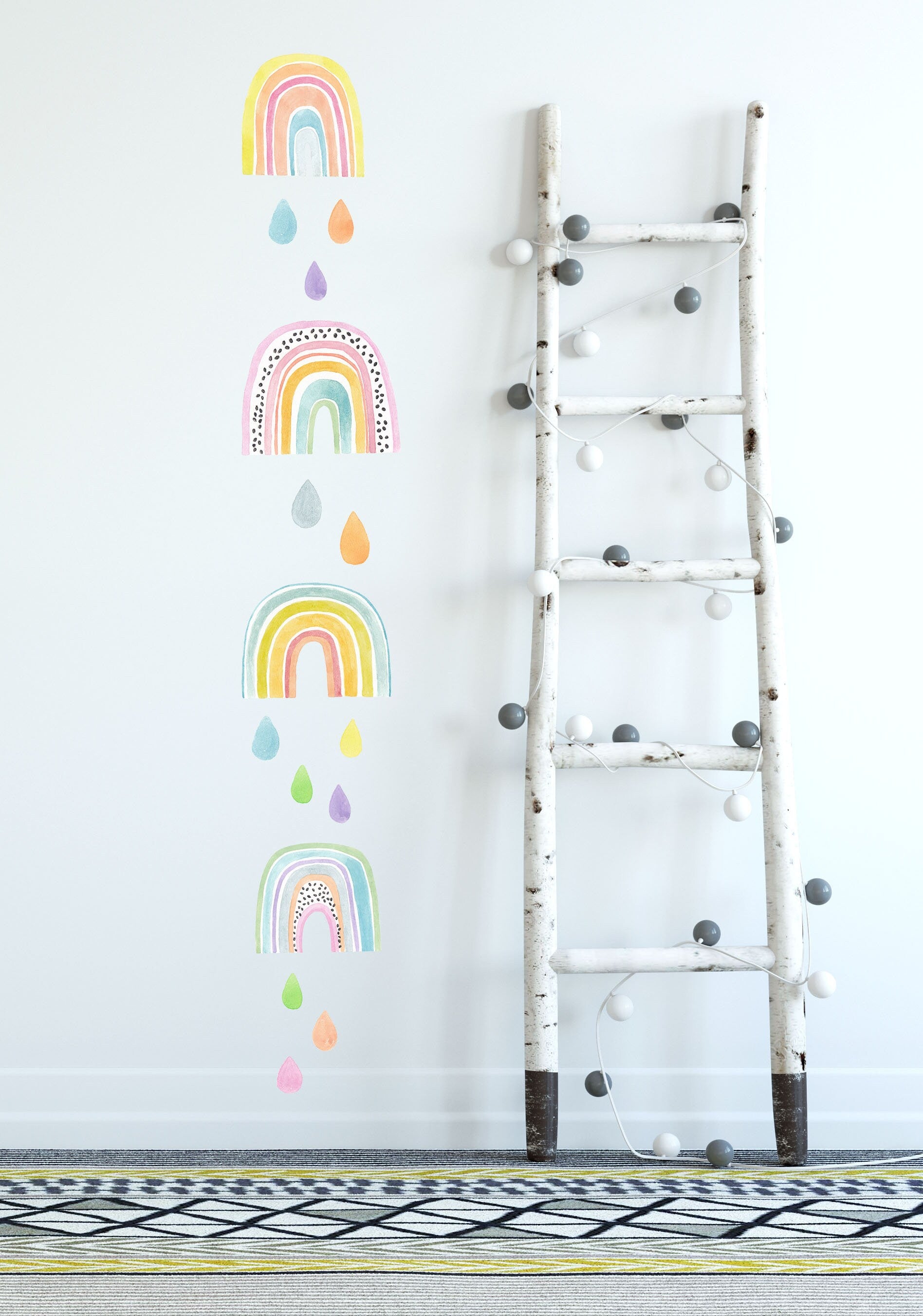 Rainbow wall decals Raindrops stickers Watercolor, LF007