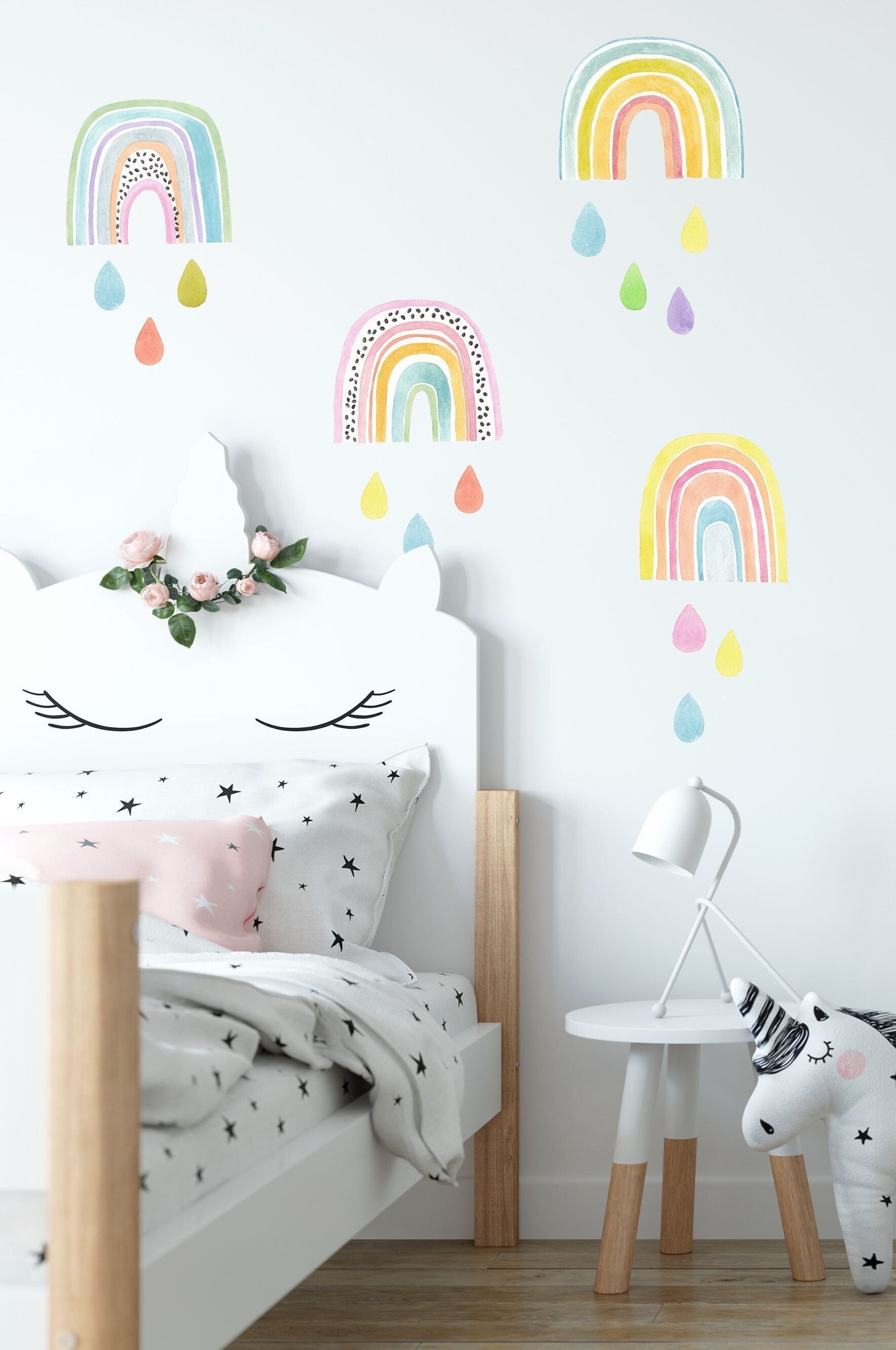 Rainbow wall decals Raindrops stickers Watercolor, LF007