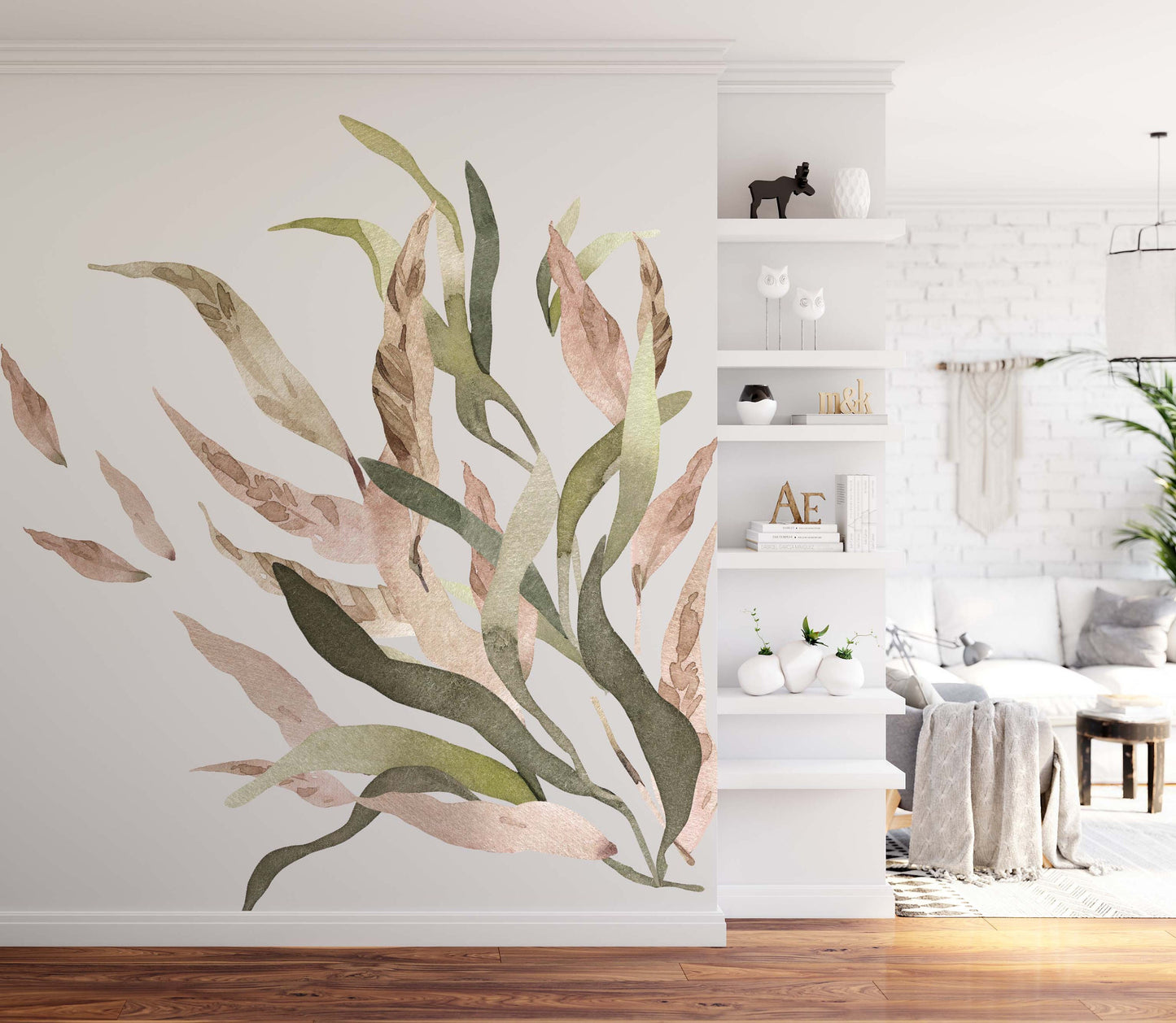 Greenery Boho Wall Decals Stickers Large Leaves, LF011