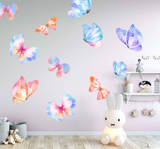 Butterfly Wall Decal Stickers Watercolor Nursery girls pink violet baby bedroom, LF015