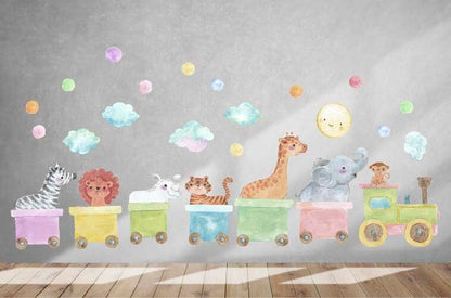 Train Wall Decals Nursery Stickers Jungle Animals Safari, LF023