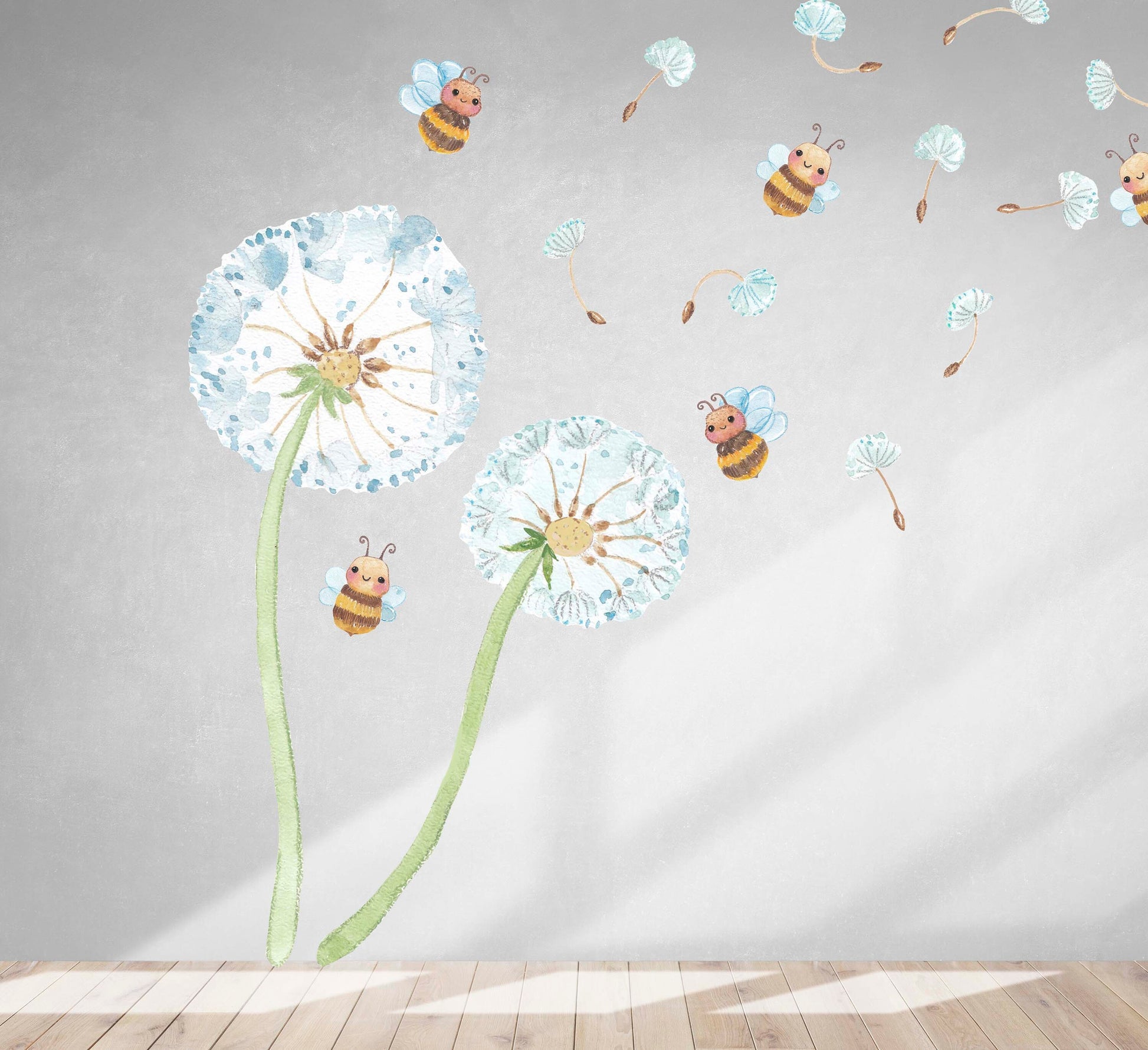 Fabric Wall Decal Dandelion Nursery Watercolour Kids Room Decor Bee, LF027