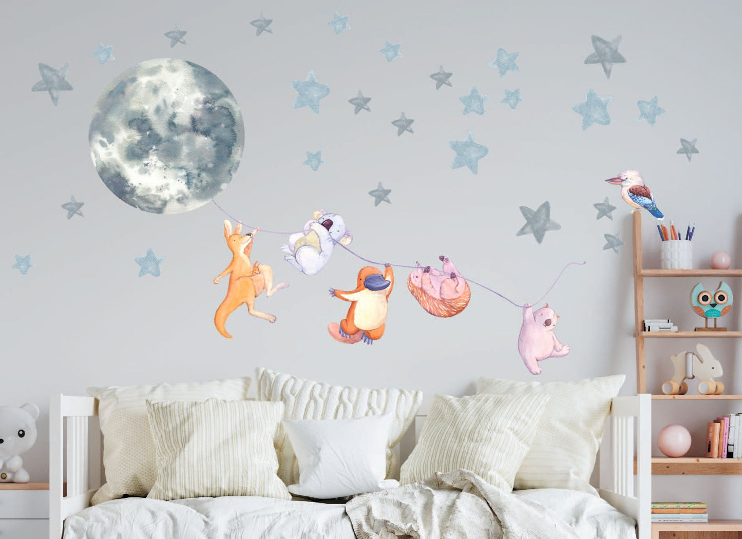 Australian Animals Nursery Decals Aussie Wall Stickers Moon Stars, LF039