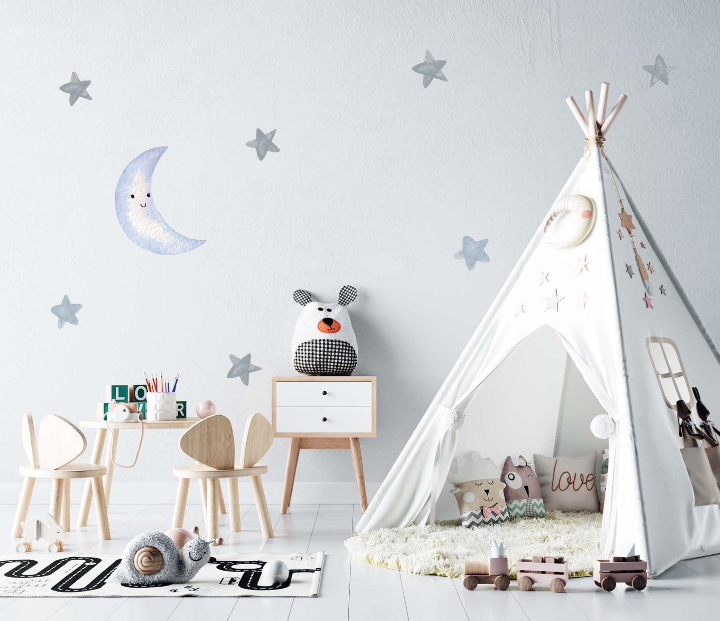 Star Wall Decals Moon Watercolor Stickers Half Moon, LF042