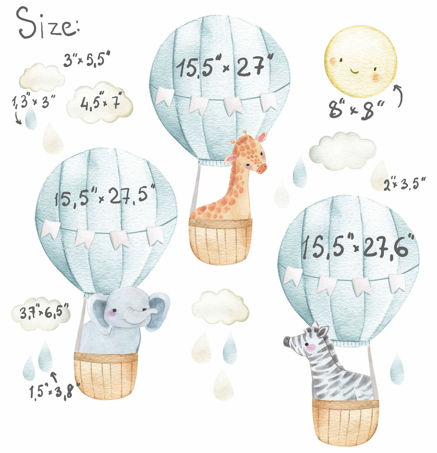 Hot Air Balloon Wall Decal Nursery Decor Safari Animals LF043