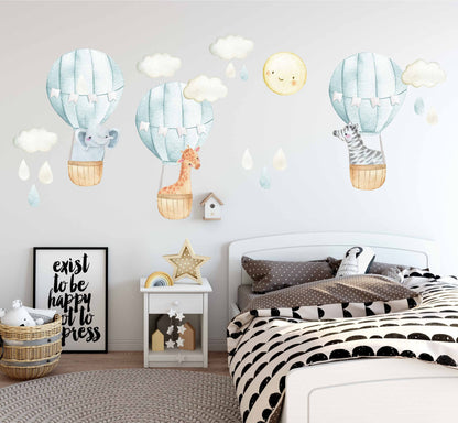 Hot Air Balloon Wall Decal Nursery Decor Safari Animals LF043