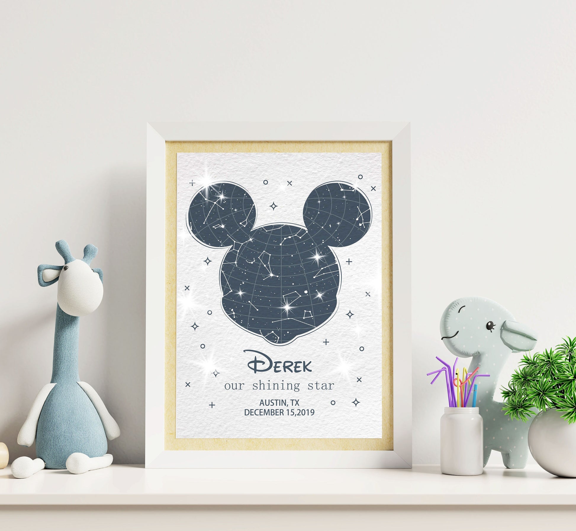 Custom Night Sky Print Nursery Decor Mickey Ears Star Map by Date 1st Birthday Gift, LF044