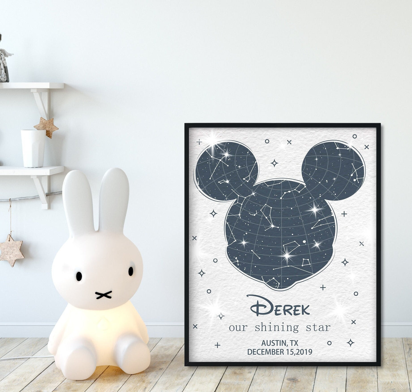 Custom Night Sky Print Nursery Decor Mickey Ears Star Map by Date 1st Birthday Gift, LF044