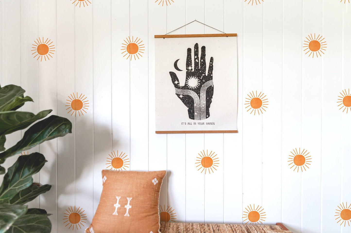 Sun Wall Decal Boho Orange Sticker, LF241