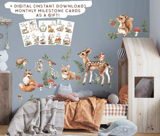 Woodland Animals Wall Decals Forest Stickers Cottagecore, LF050