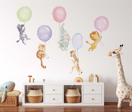 Safari Animals Nursery Wall Decals Color Balloons Stickers, LF067