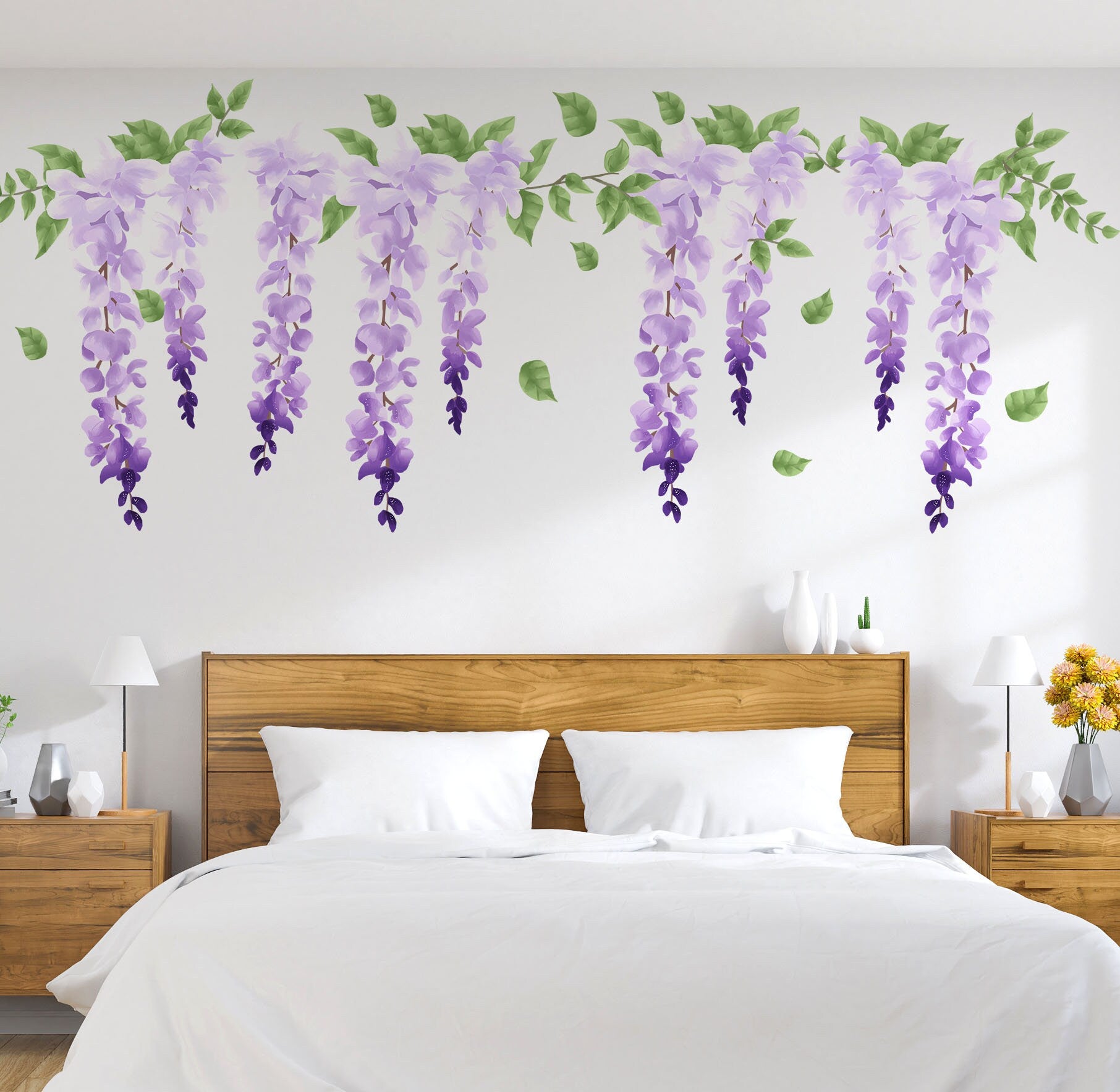 Wisteria Wall Decals Purple Flowers Stickers, LF093