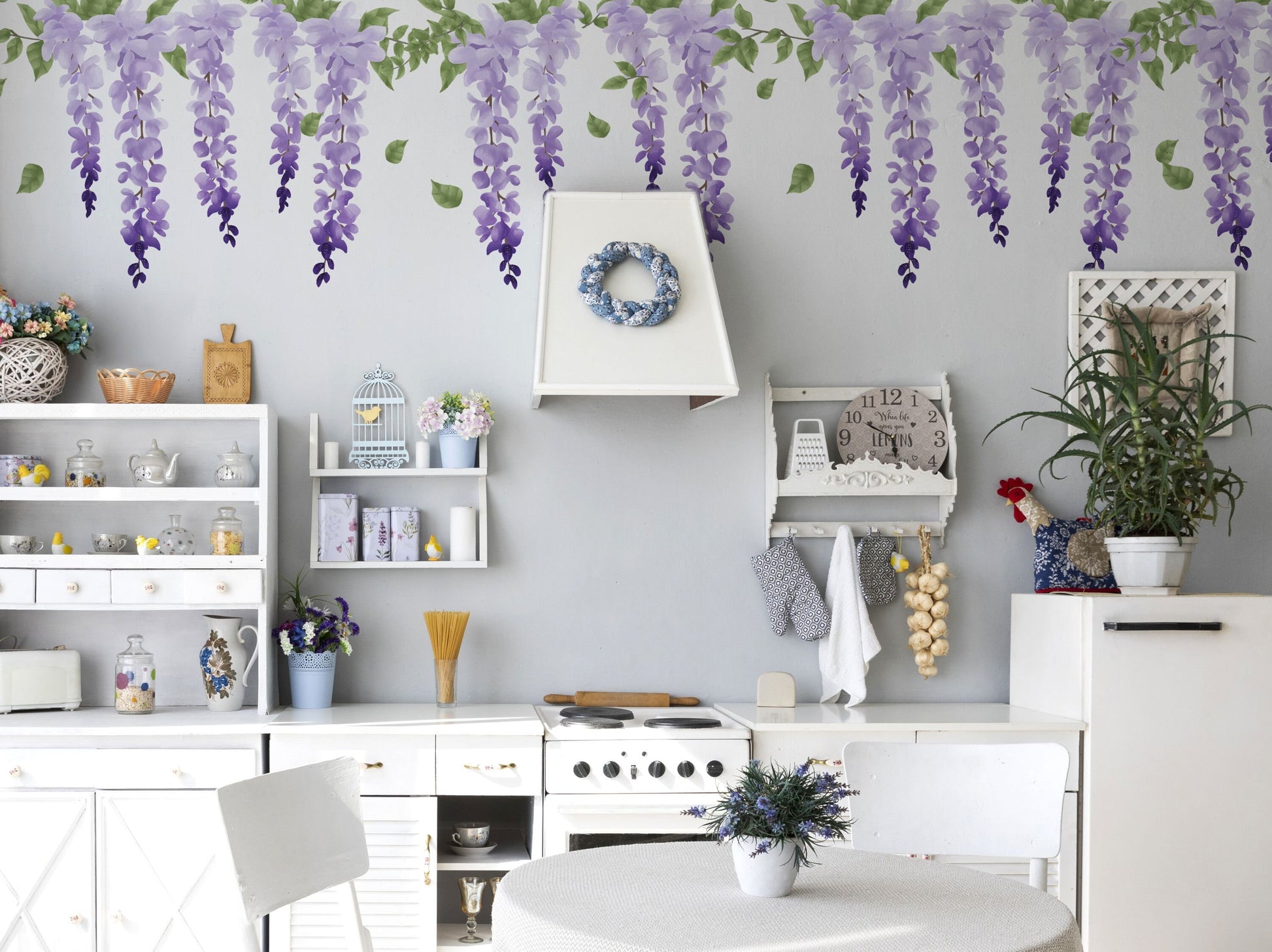 Wisteria Wall Decals Purple Flowers Stickers, LF093