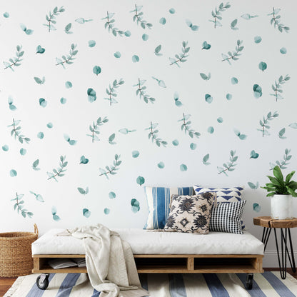 Eucalyptus Wall Decals Greenery Watercolor Sticker Leaves Room Decoration, LF099