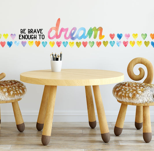 Be Brave to Dream Wall Decal Color Rainbow Heart Sticker, LF104