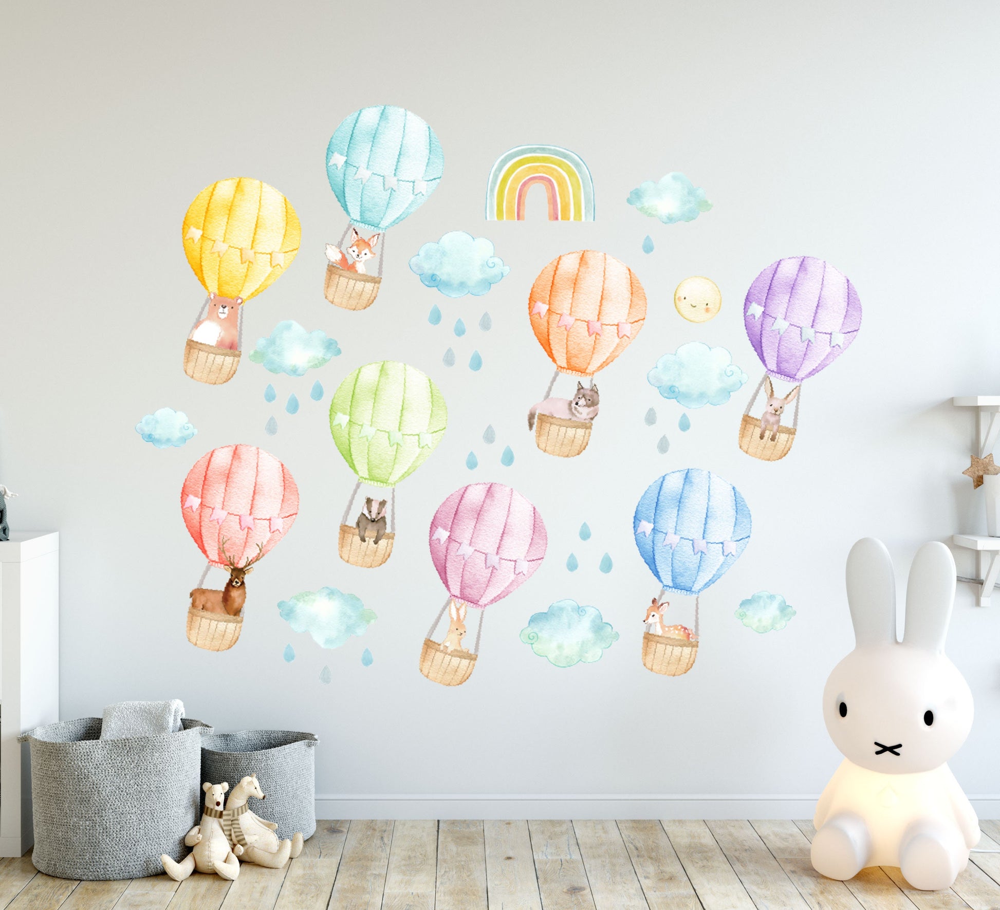 Hot Air Balloon Wall Decal Stickers Nursery Decor Forest Animals Woodland, LF107