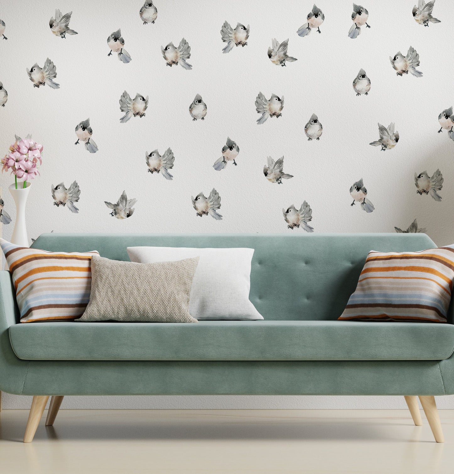 Birds Wall Decals Nursery Gray Forest Stickers, LF110