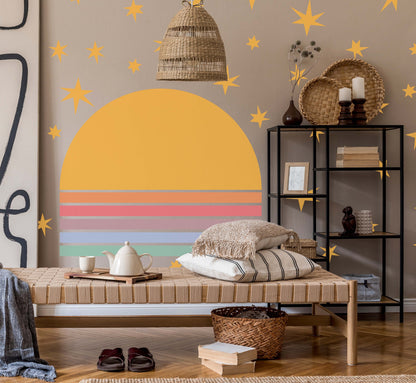 Sun Rainbow Wall Decal Stars Stickers Large Boho Arch Headboard Colorblock, LF115