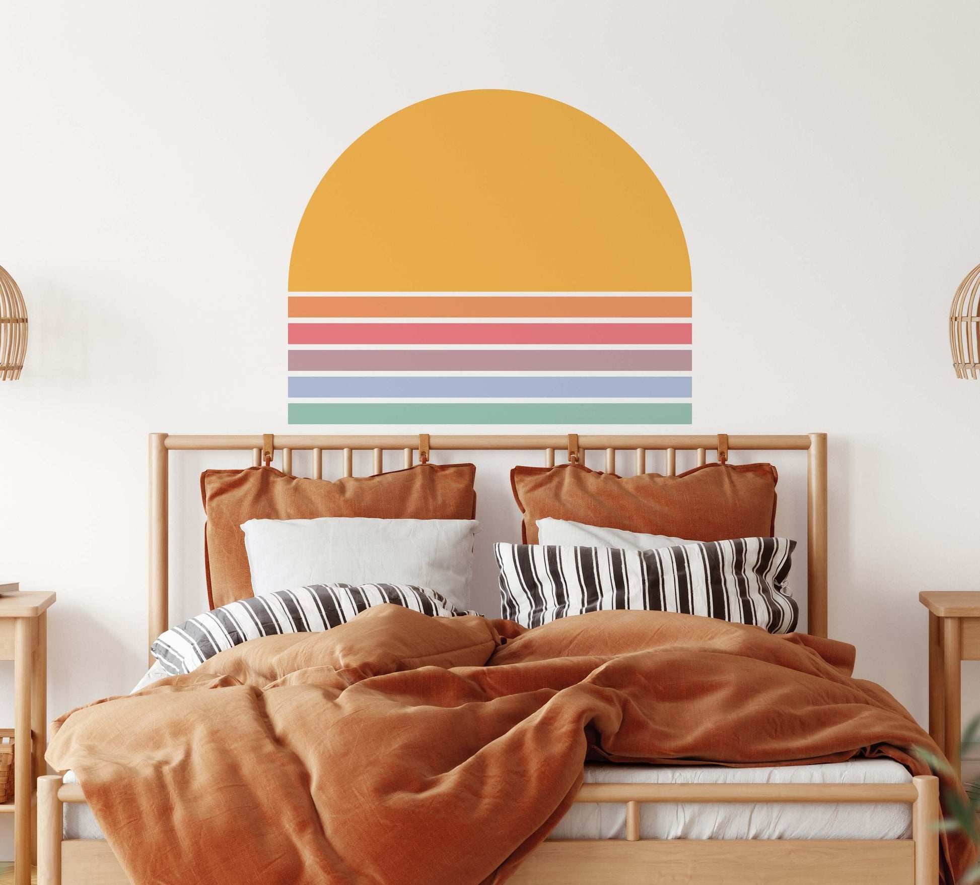 Sun Rainbow Wall Decal Stars Stickers Large Boho Arch Headboard Colorblock, LF115