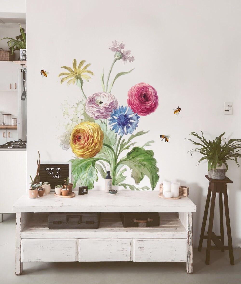 Flower wall Decal Greenery Stickers Colorful Floral, LF125