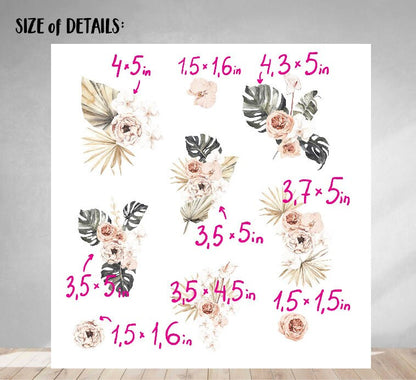 Floral Wall decals Peony Orchid Flowers Roses Stickers, LF170