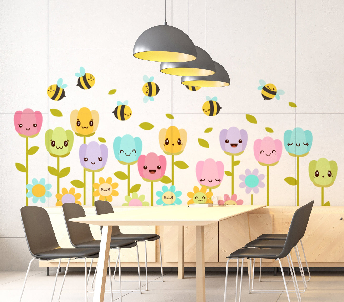 Flower wall decals Decor Cute Bee Tulip Floral Home decor Nursery, LF171