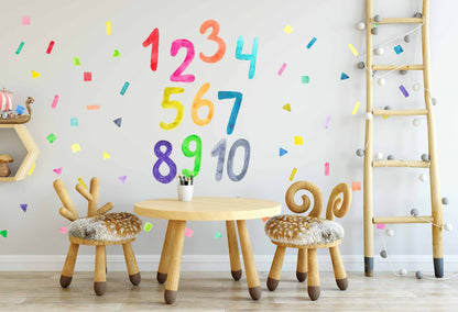 Rainbow Numbers Wall Decals Kids Room Decor Sprinkle Polka Dots learn to count School Stickers, LF172