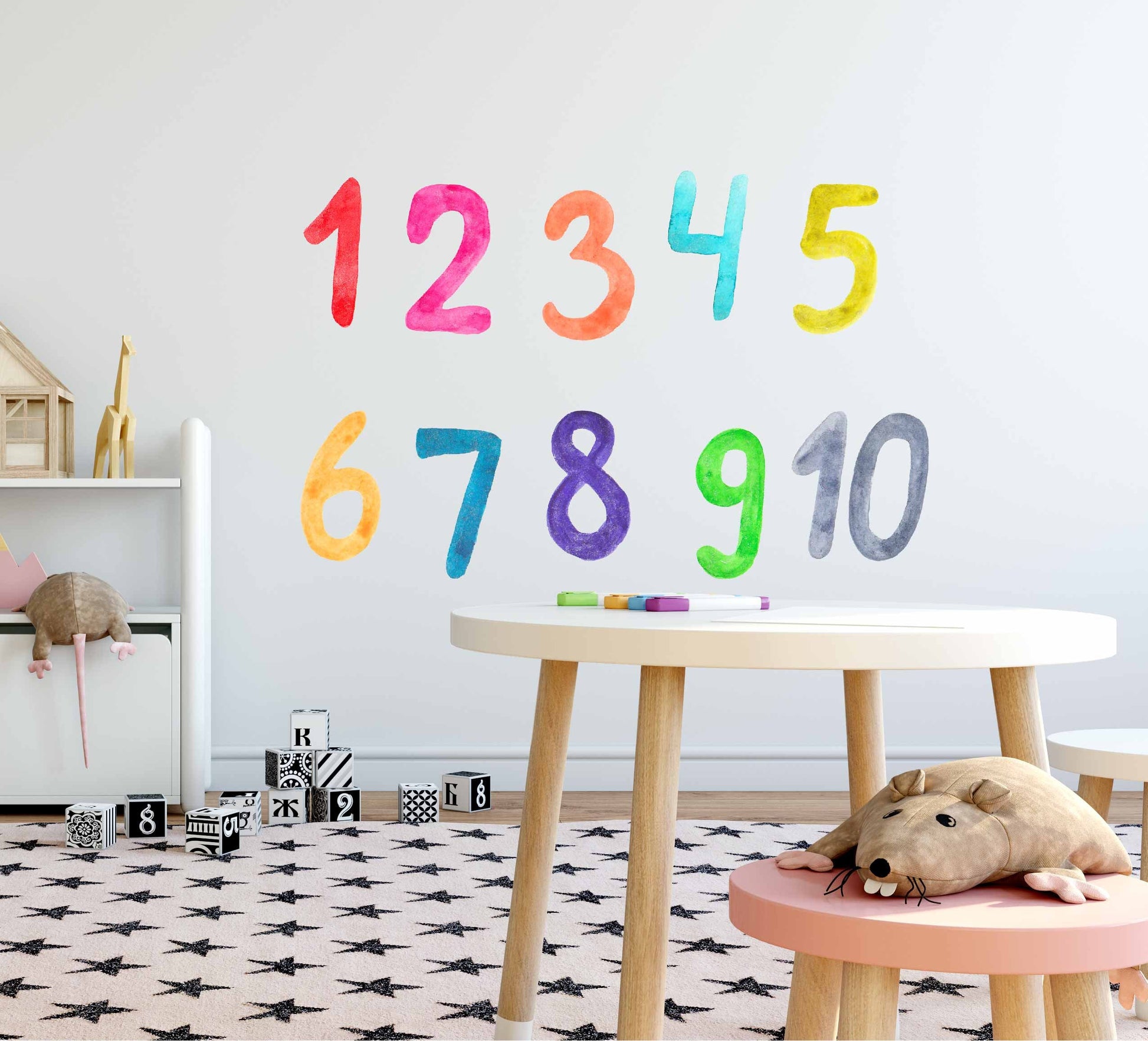 Rainbow Numbers Wall Decals Kids Room Decor Sprinkle Polka Dots learn to count School Stickers, LF172