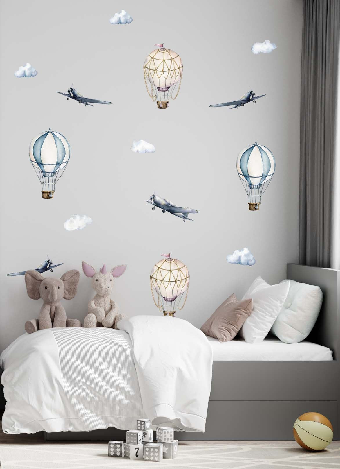 Hot Air Balloon Wall Decals Stickers Airplane Retro, LF174