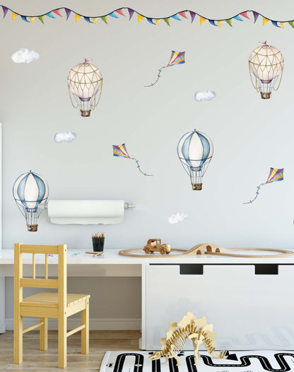 Hot Air Balloon Wall Decals Stickers Airplane Retro, LF174