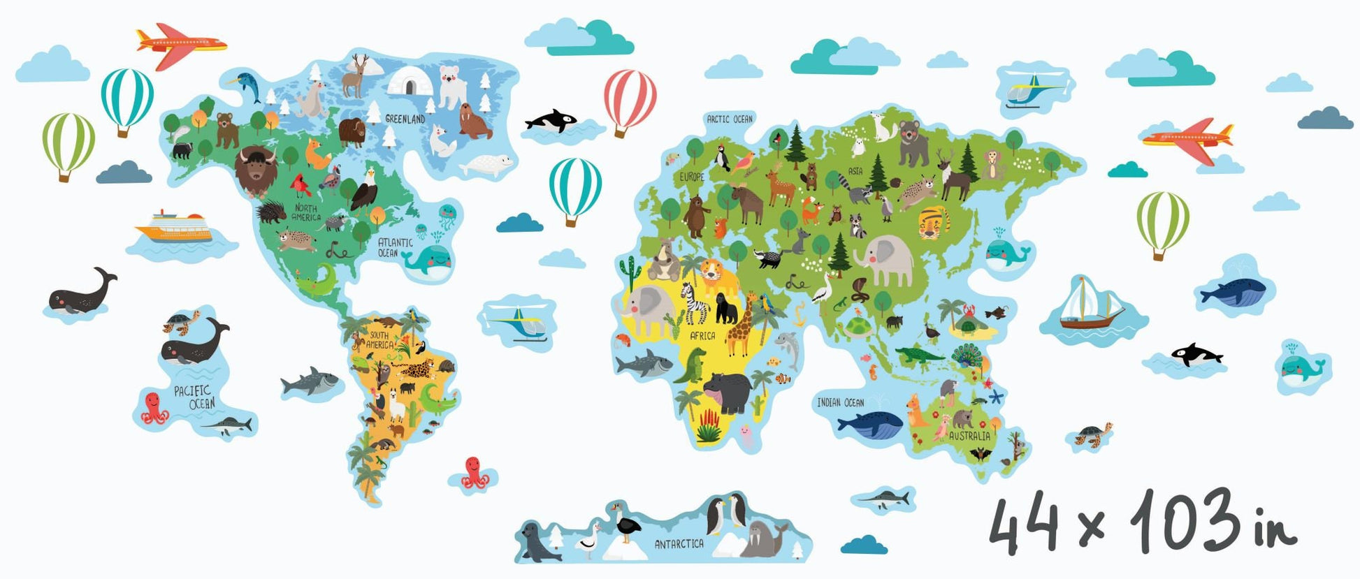 World Map wall decal Sticker Animals, LF181