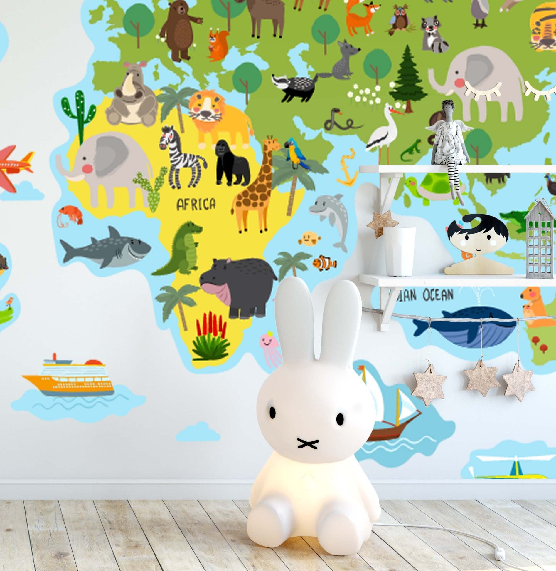 World Map wall decal Sticker Animals, LF181