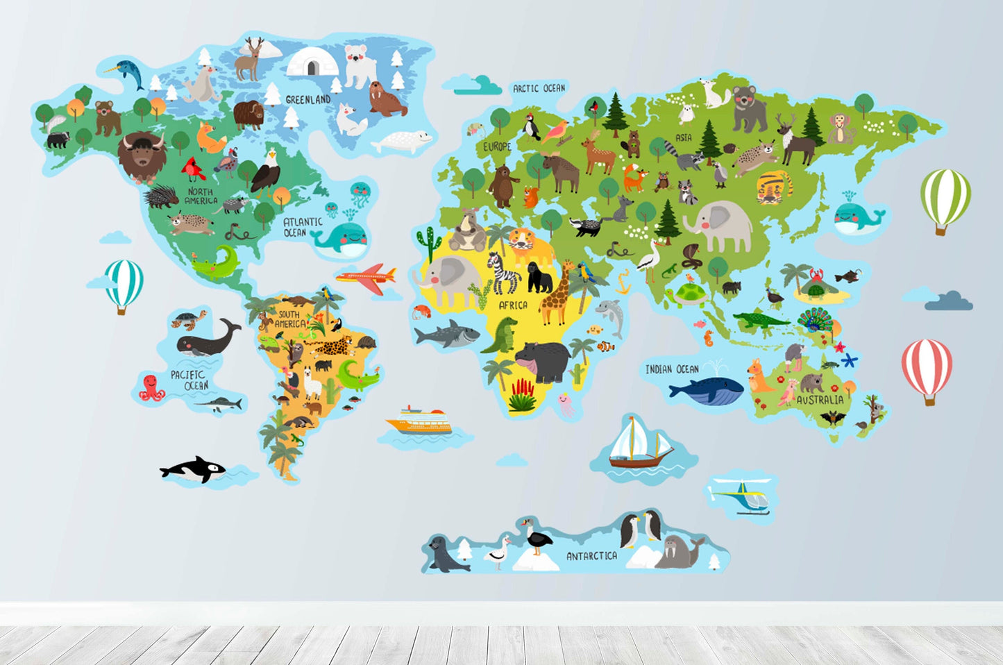 World Map wall decal Sticker Animals, LF181