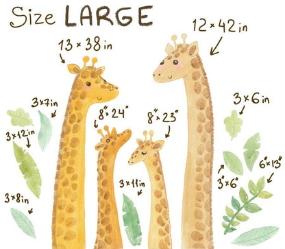 Giraffe Wall Decals Safari Animal Stickers Jungle Tropical Green Leaf, LF185