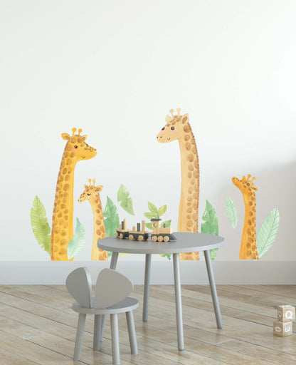 Giraffe Wall Decals Safari Animal Stickers Jungle Tropical Green Leaf, LF185