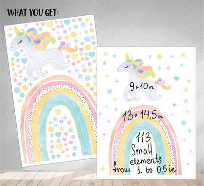 Unicorn Rainbow Wall Decal Polka Dots Sticker,LF195