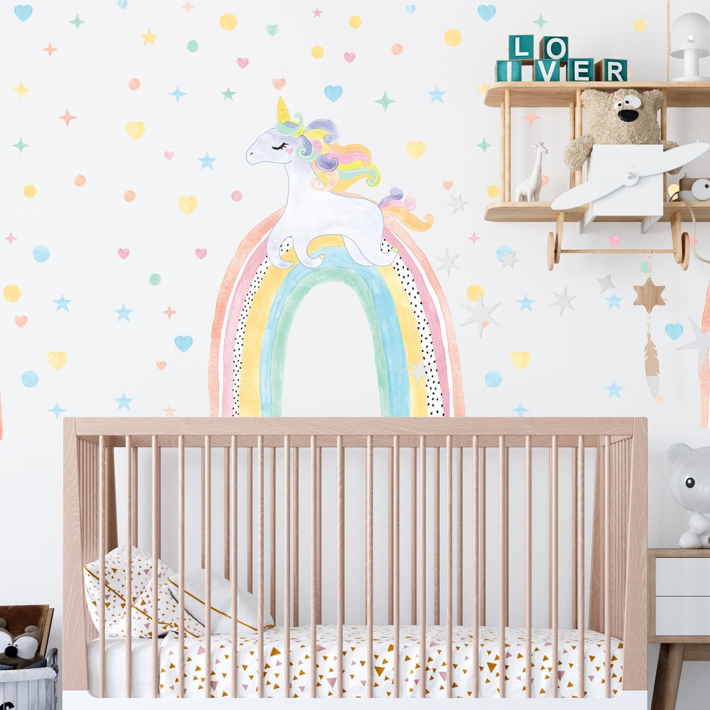 Unicorn Rainbow Wall Decal Polka Dots Sticker,LF195