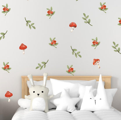 Wall stickers Greenery Leaves forest mushrooms berries decals, KL0017