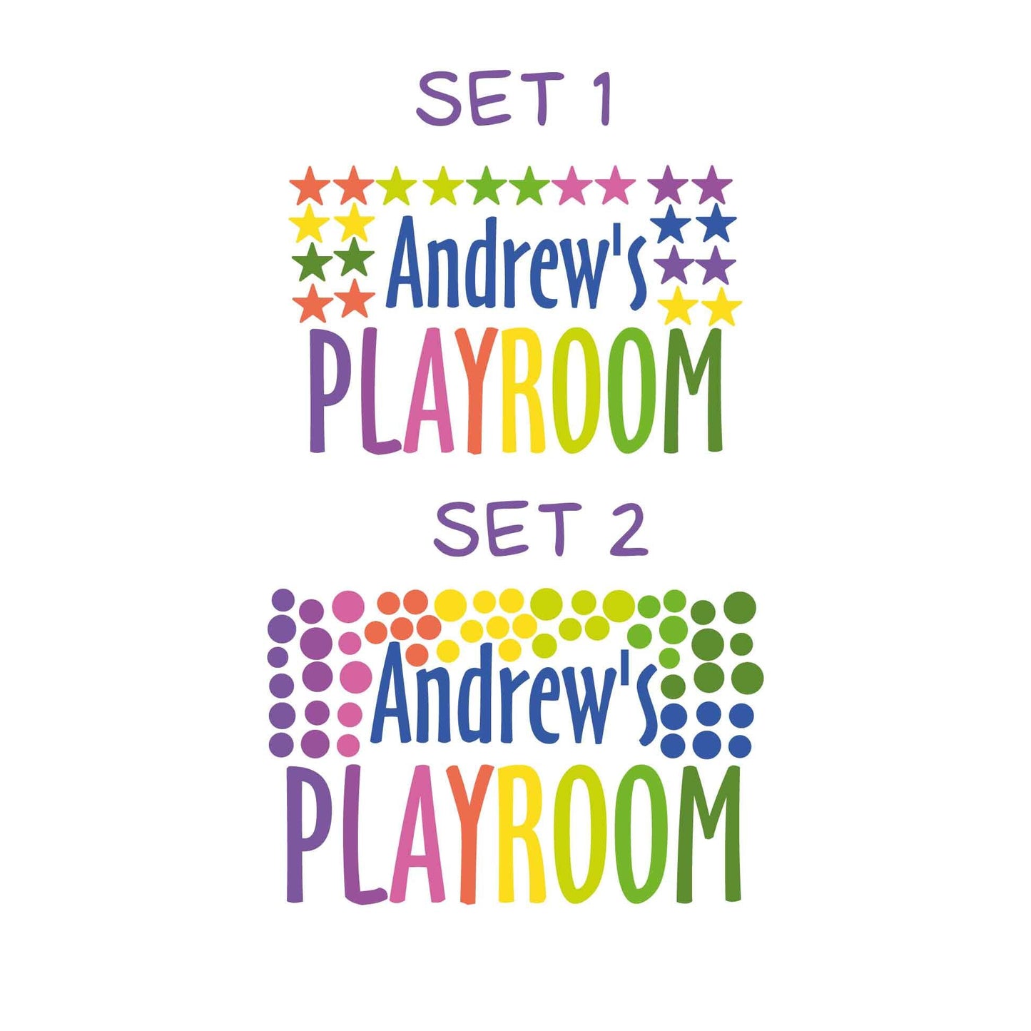 Personalized Names Rainbow Wall Decals Playroom Stickers Stars Polka Dots, KL 0021