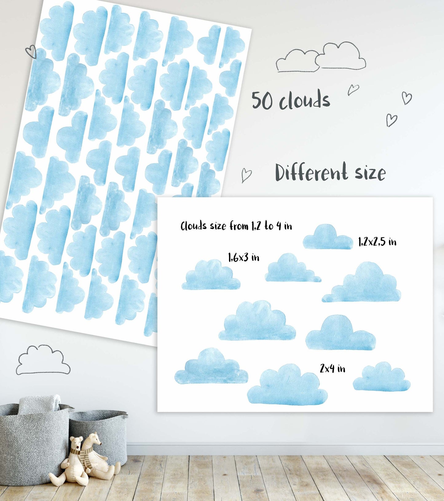 Clouds Wall Decals Rainbow Sticker Sun, LF211