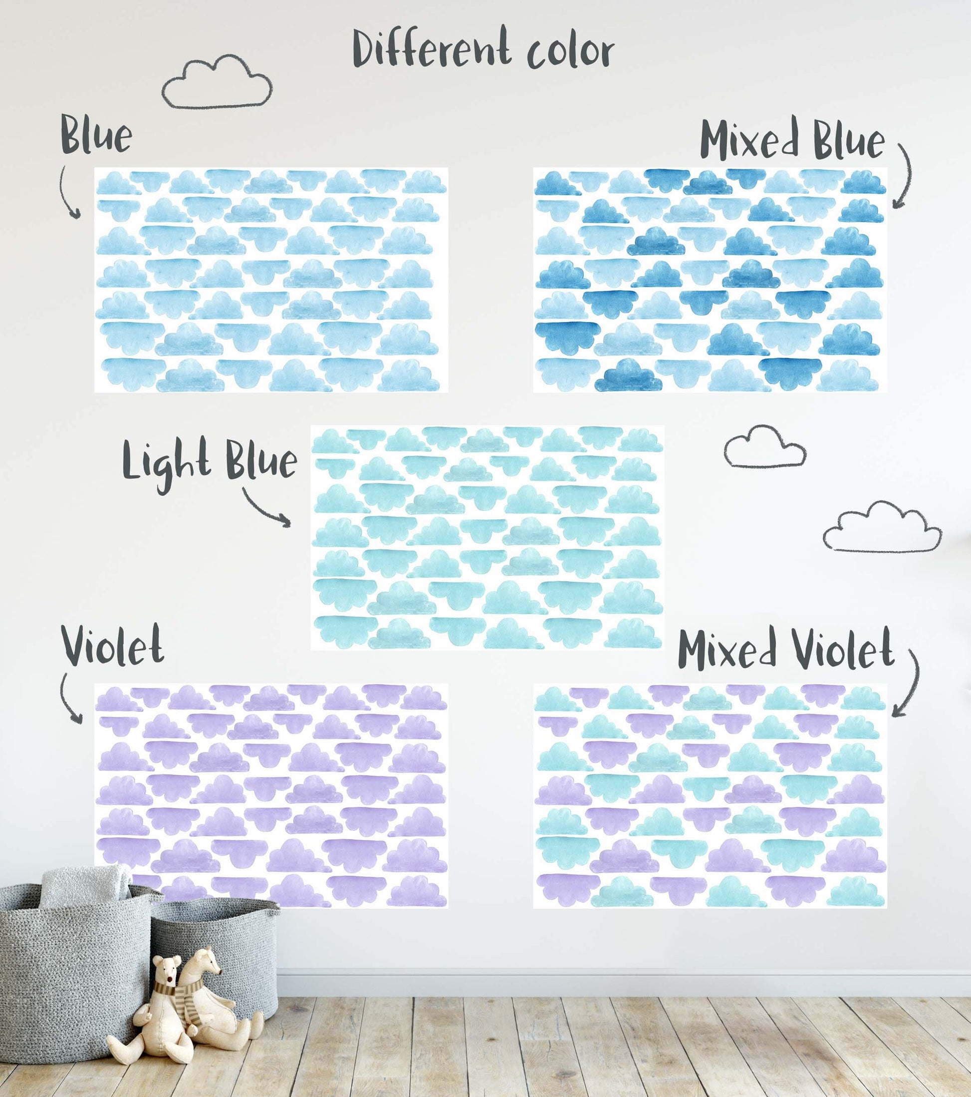 Clouds Wall Decals Rainbow Sticker Sun, LF211