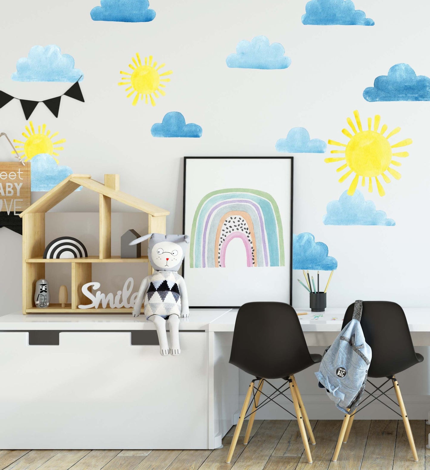 Clouds Wall Decals Rainbow Sticker Sun, LF211