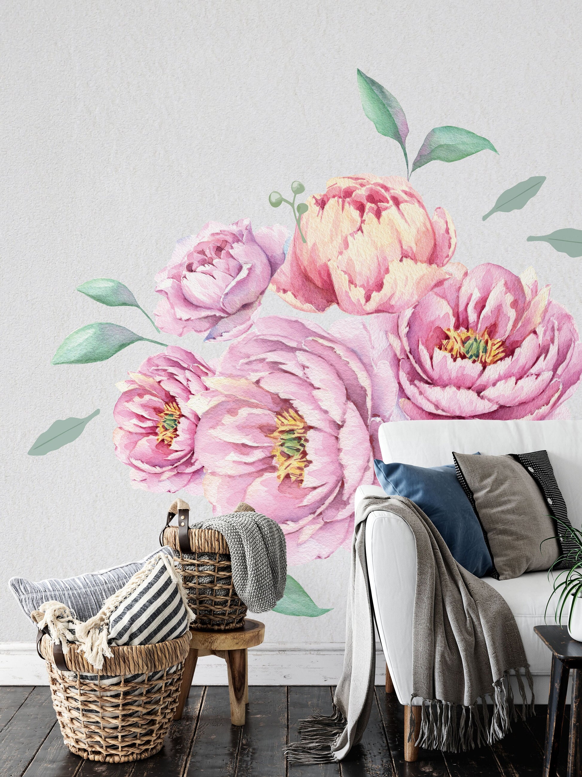 Peony Wall Decal Floral Rose Stickers Large, LF215