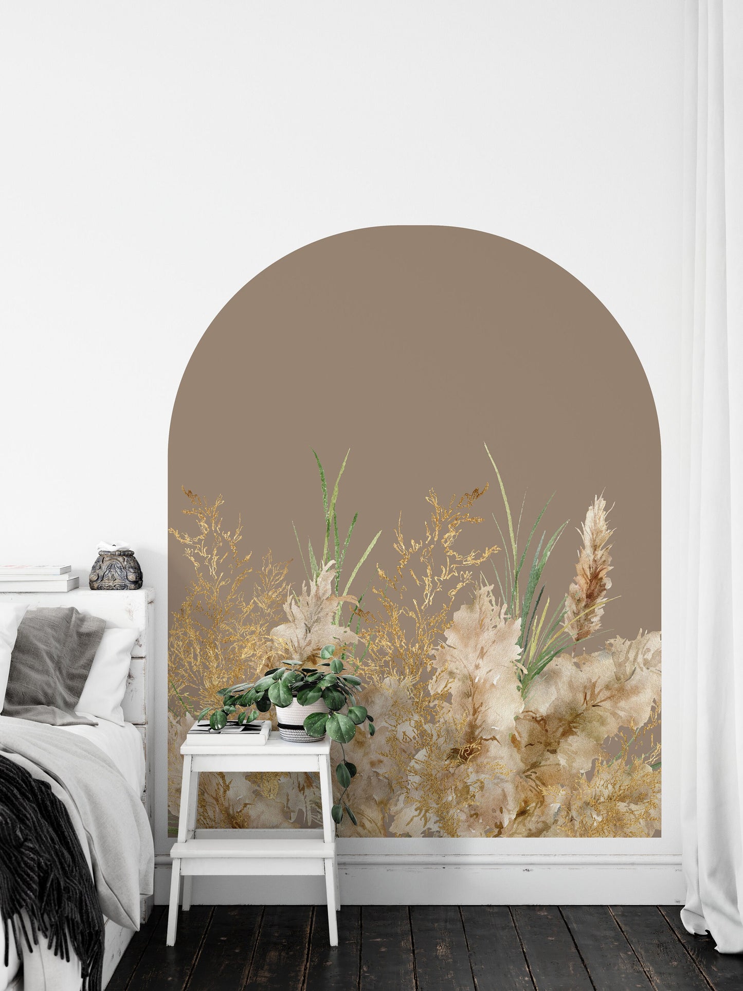 Boho Large Arch Wall Decal Pampas Grass Colour Block Sticker, LF222