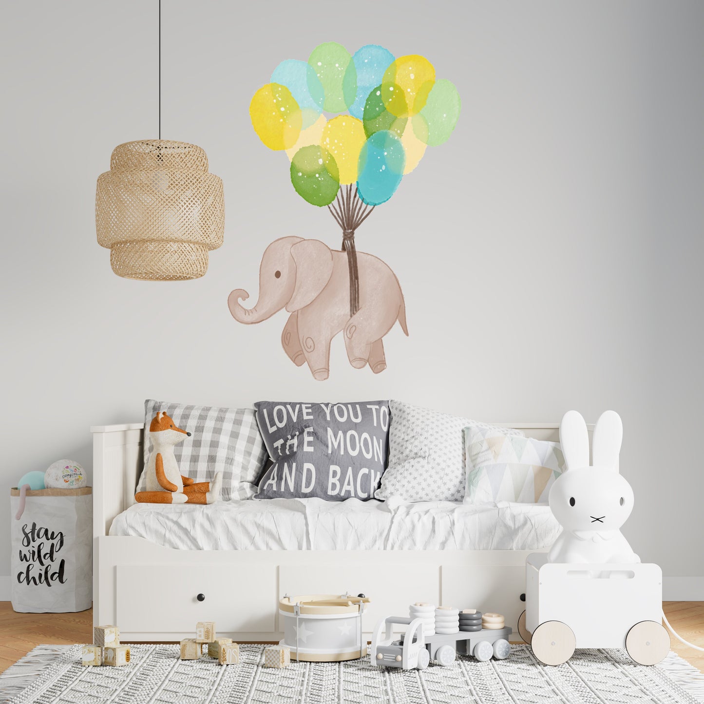 Elephant Balloons Wall Decal Clouds Moon Heart Stars Stickers, LF255