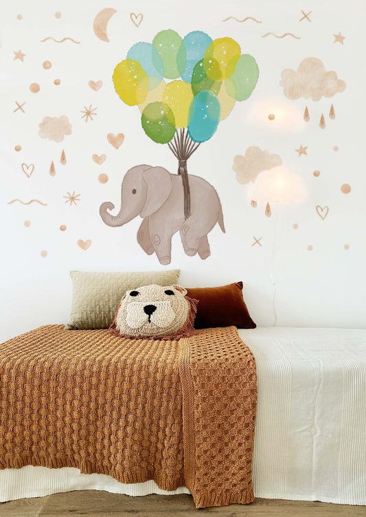 Elephant Balloons Wall Decal Clouds Moon Heart Stars Stickers, LF255