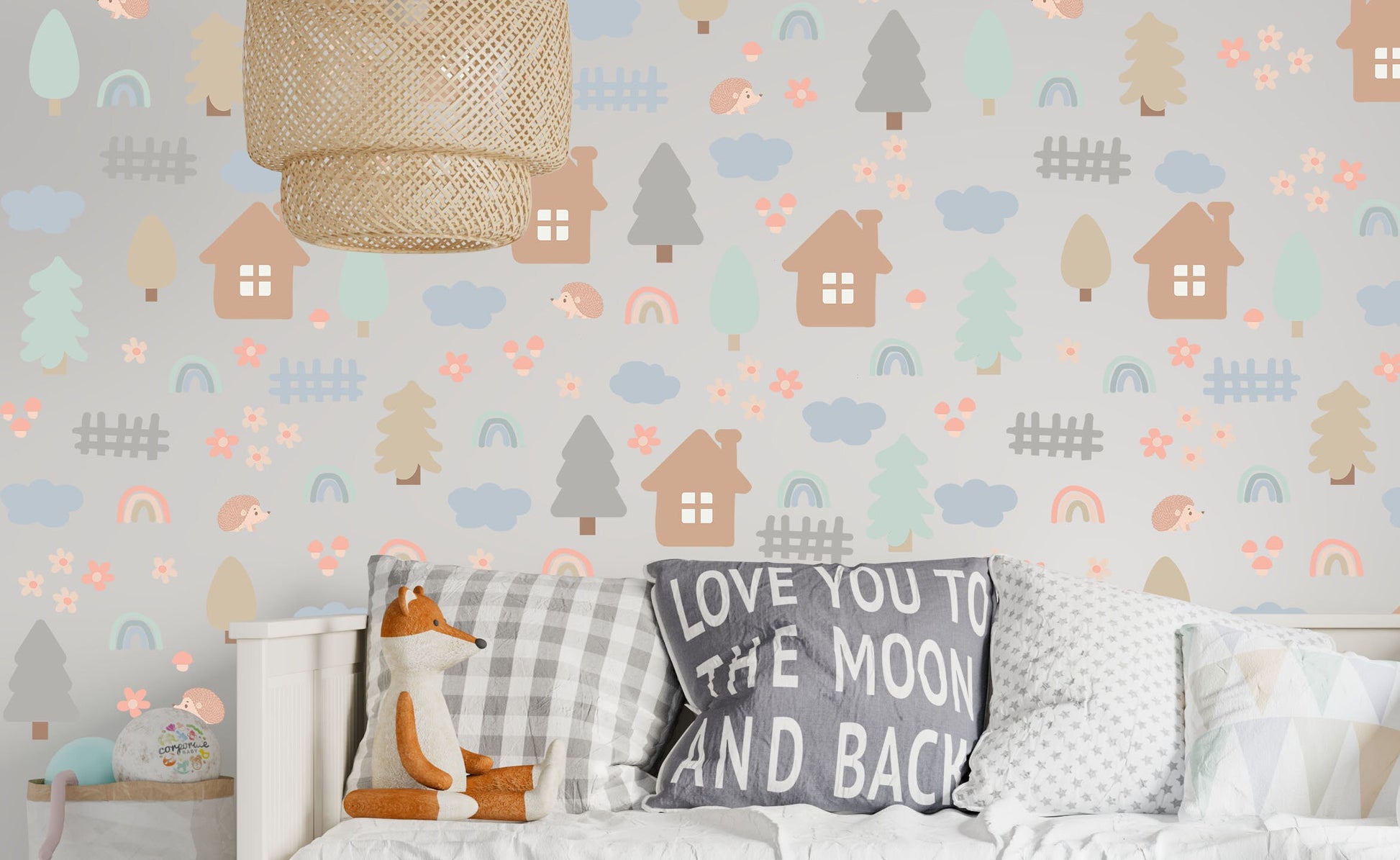 Houses Wall Decals Hedgehog Trees Rainbows Stickers, KL0026