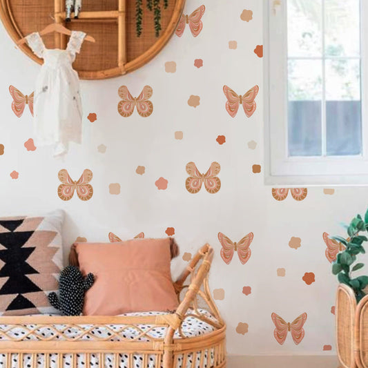 Flower Polka Dots Wall Decals Butterfly Sticker Nursery Decor, LF230