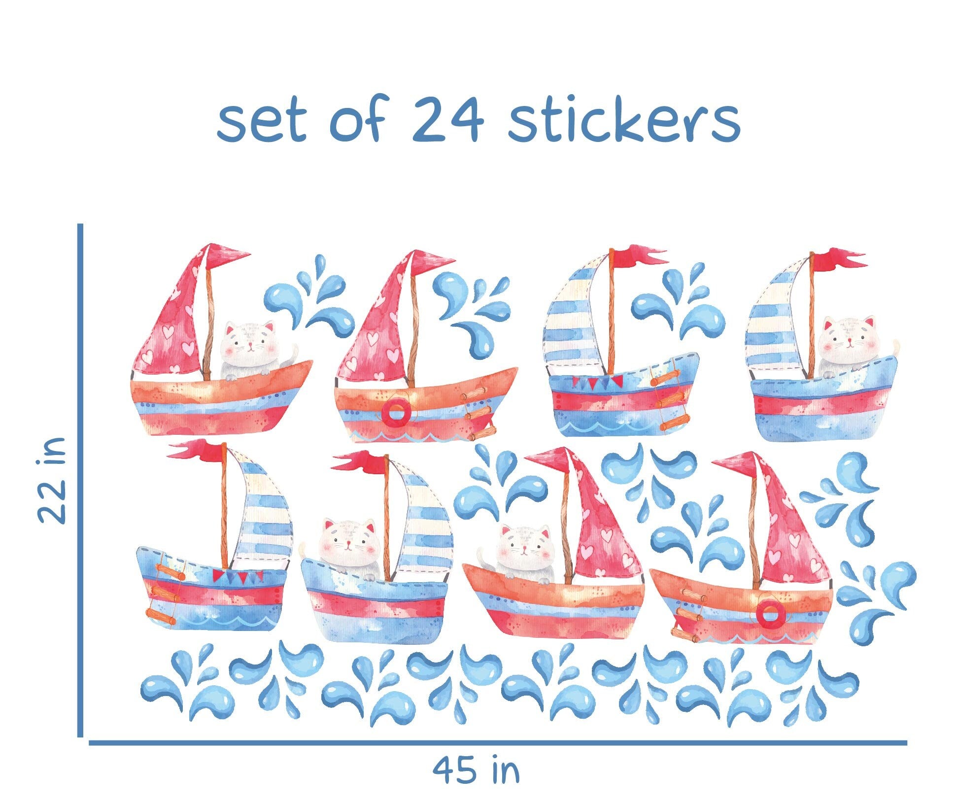 ships watercolor wall stickers cats sea decals, KL 0029